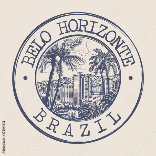 Belo Horizonte, Brazil Stamp City Postmark. Silhouette Postal Passport. Round Vector Icon. Vintage Postage Design.