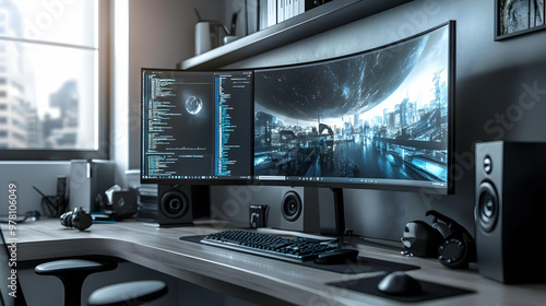 Futuristic Cityscape Desktop Background Illustration