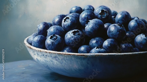 Wallpaper Mural A close-up of blueberries piled in a bowl, with soft shadows and light emphasizing their deep blue color. Torontodigital.ca