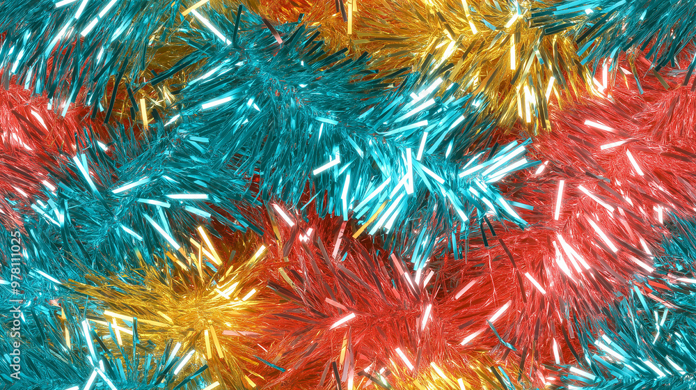 shimmering tinsel garland texture with a blend of metallic turquoise, coral and yellow strands shimmering tinsel garland texture with a blend of metallic turquoise, coral and yellow strands