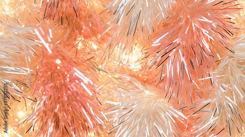 shimmering tinsel garland texture with a blend of metallic peach, pink and cream strands