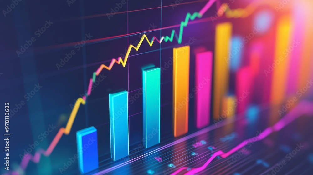 A digital bar graph illustrating customer growth, with colorful bars showing increases over time.
