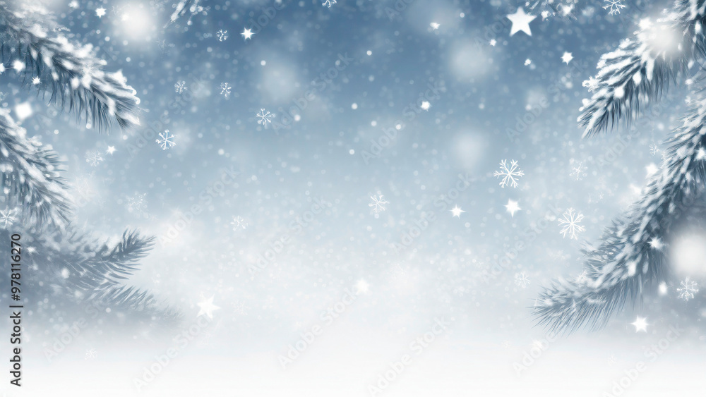 Winter background, falling snow on pine tree branches copy space, Christmas holiday background Winter background, falling snow on pine tree branches copy space, Christmas holiday background