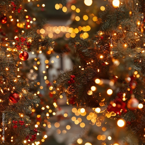 Yuletide Cheer: Twinkling String Lights Framing a Decorated Tree