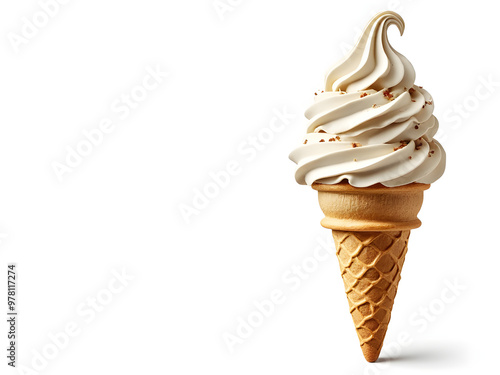 Icecream cone with twirled softserve. Icecream cone filled with twirled softserve isolated on white with copyspace photo