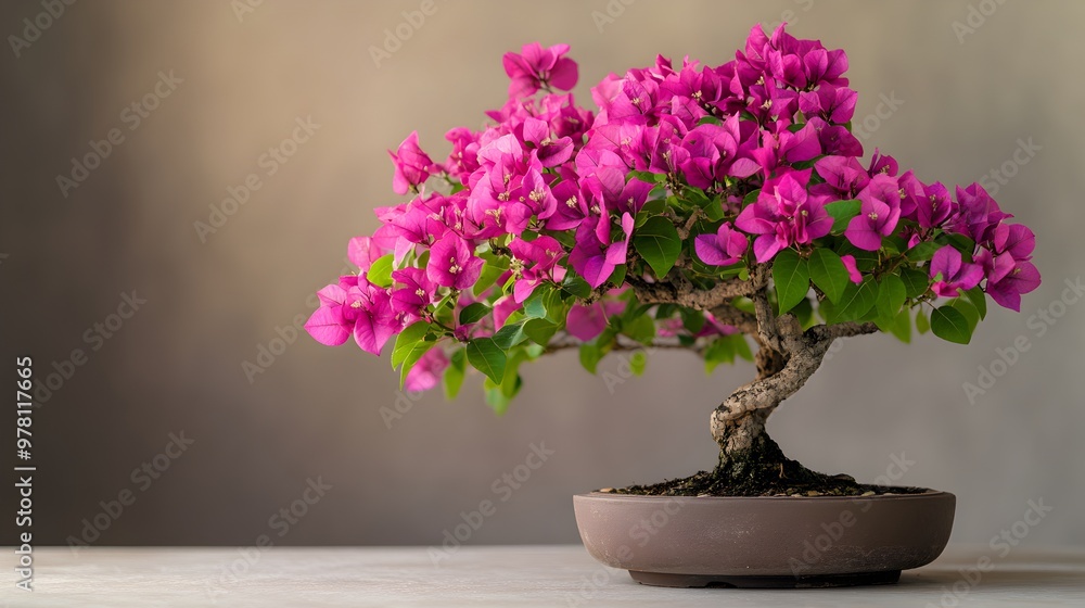 custom made wallpaper toronto digitalVibrant Bonsai Blooms in Elegant Ceramic Planter on Gray Background