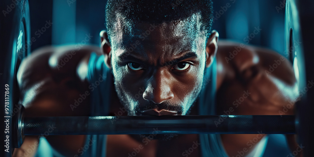 Confident Athlete: A determined man, clad in workout gear, about to lift weights. Confident Athlete: A determined man, clad in workout gear, about to lift weights.