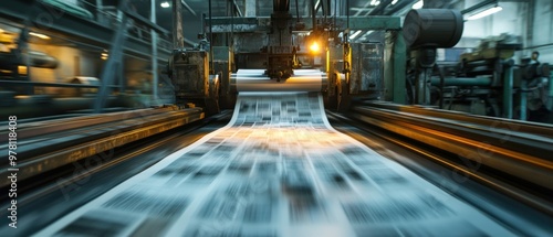 Busy printing press churning out newspapers photo