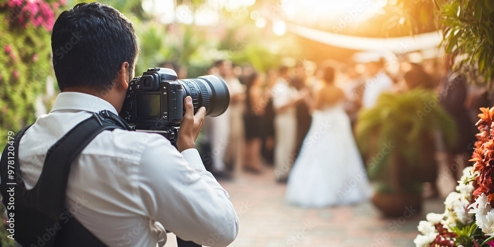 A wedding photographer captures a beautiful moment of the bride walking down the aisle, A wedding photographer captures a beautiful moment of the bride walking down the aisle,