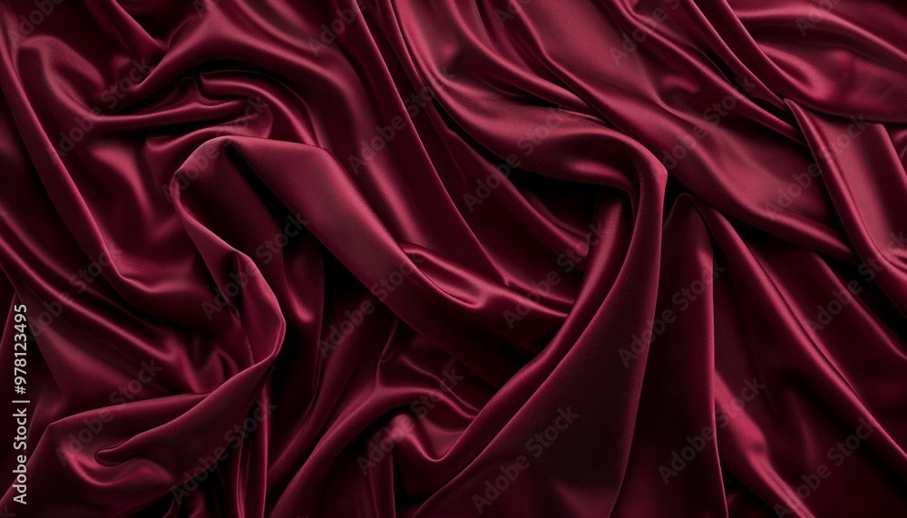 Obraz premium Lustrous red velvet fabric draped artistically creating smooth waves and folds.