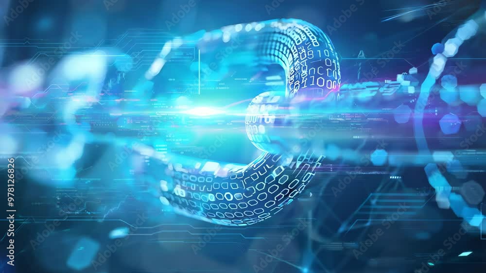 A striking digital illustration features a stylized chain link amid binary code and futuristic elements, symbolizing security and blockchain technology. A striking digital illustration features a stylized chain link amid binary code and futuristic elements, symbolizing security and blockchain technology.