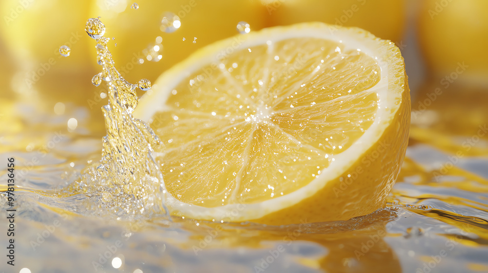 A fresh lemon slice splashes into clear water, highlighting its vibrant color and juicy texture, perfect for culinary or health themes. A fresh lemon slice splashes into clear water, highlighting its vibrant color and juicy texture, perfect for culinary or health themes.