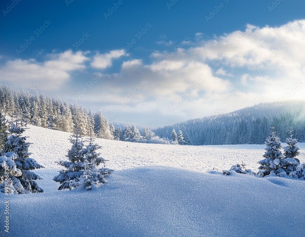 Serene snow-covered winter landscape background with depth of field for a peaceful seasonal vibe