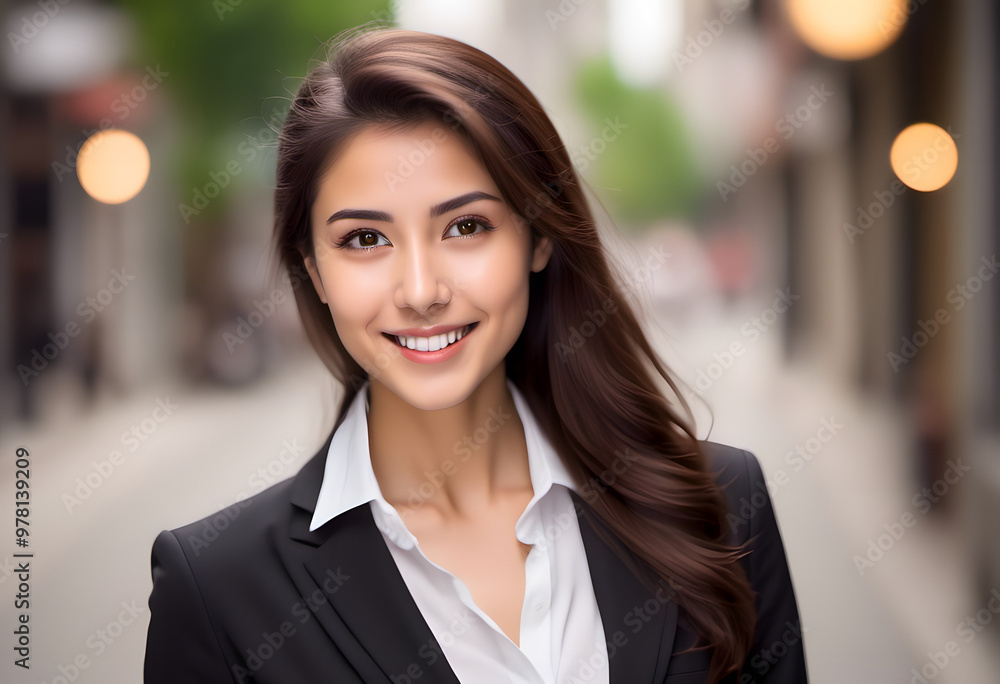 A professional young business woman portrait. A young woman with a warm smile. She has long hair. Her expression is friendly and approachable, showcasing her clear skin and bright eyes. A professional young business woman portrait. A young woman with a warm smile. She has long hair. Her expression is friendly and approachable, showcasing her clear skin and bright eyes.