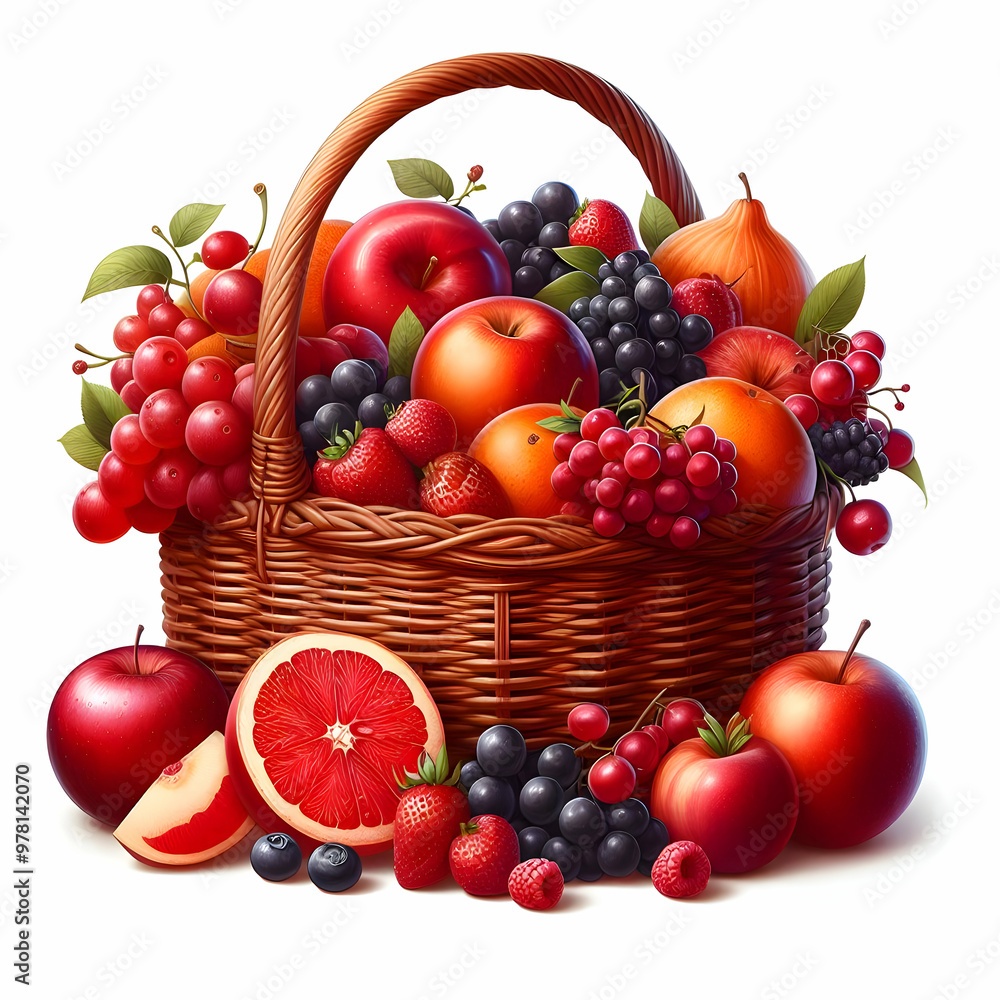 A basket of fruits isolated on white background A basket of fruits isolated on white background