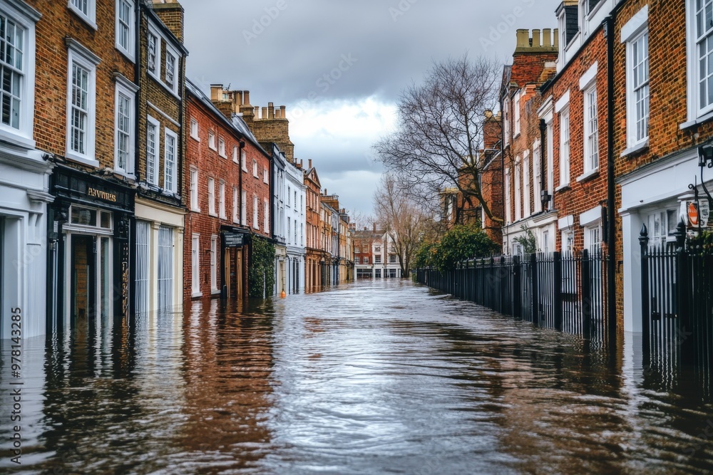 Naklejka premium flood water at city street