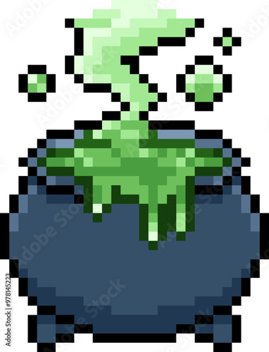 Halloween Cauldron Pixel 8bit Illustration.