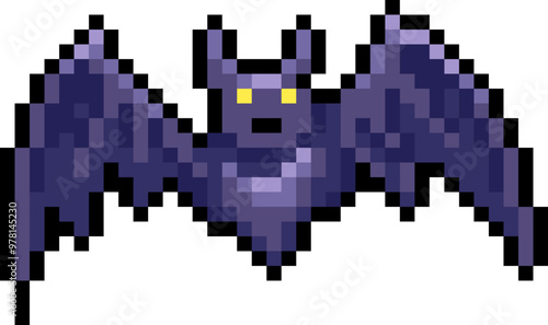 Halloween Bat Pixel 8bit Illustration.