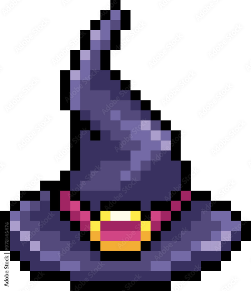 Fototapeta premium Halloween Witch Hat Pixel 8bit Illustration.