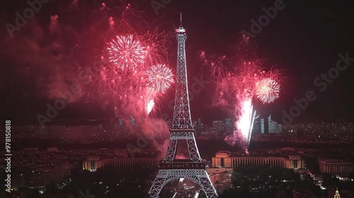  Spectacular Bastille Day Fireworks Display Illuminating the Eiffel Tower in Paris. photo