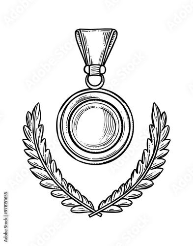winner medal engraving black and white outline, good quality