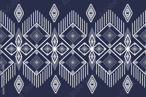 Navy and White Tribal Geometric Pattern with Diamond and Linear 