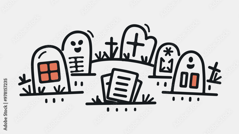 Playful Vector Graveyard with Cartoonish Tombstones Playful Vector Graveyard with Cartoonish Tombstones