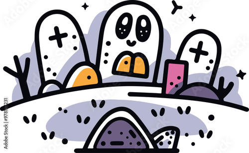 Colorful Cartoon Graveyard with Fun Elements
