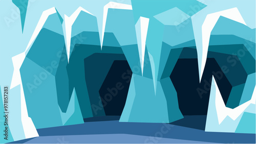 Vector Illustration of Icy Caves and Glacial Formations