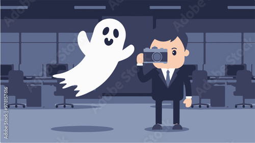 Vector Illustration of Ghost and Photographer in Office