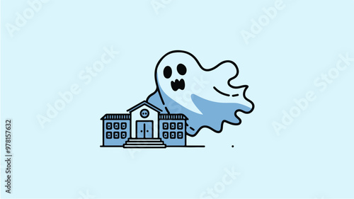 Vector Ghost Haunting Classic Building Illustration