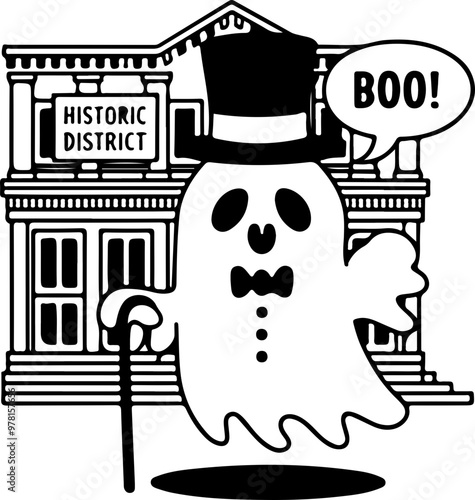 Vector Ghost in Front of Historic District Building