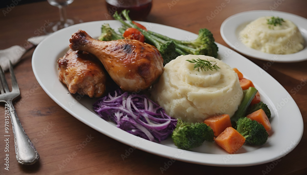 bbq chicken drumsticks with mashed potatoes and vegetables bbq chicken drumsticks with mashed potatoes and vegetables