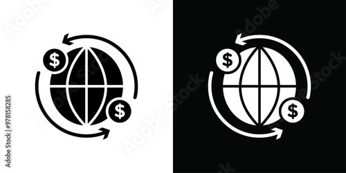 International money transfer icon Vector flat thin line illustration