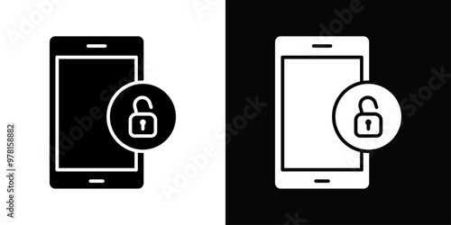 Mobile Unlock icon Vector flat thin line illustration