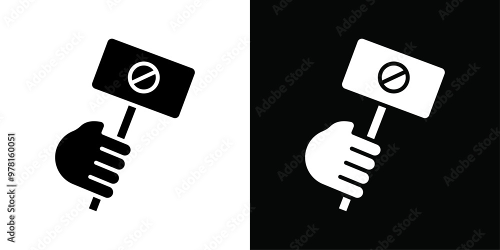 Protest banner in hand icon Vector flat thin line illustration Protest banner in hand icon Vector flat thin line illustration