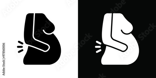 Pregnant woman backache icon Vector flat thin line illustration