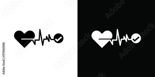 pulse heart check up icon Vector flat thin line illustration