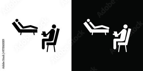 psychologist and patient icon Vector flat thin line illustration