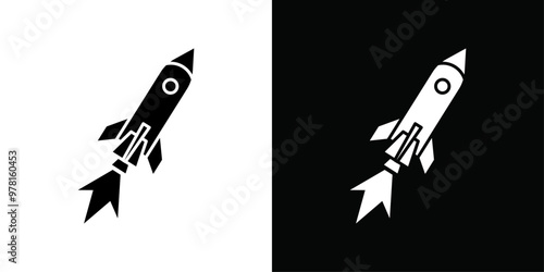 Rocket Spaceship Startup icon Vector flat thin line illustration