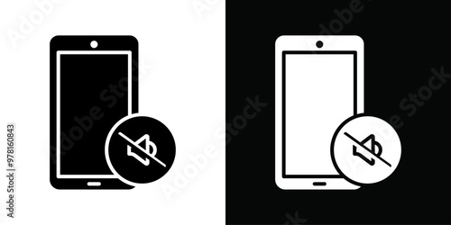 silent phone icon Vector flat thin line illustration