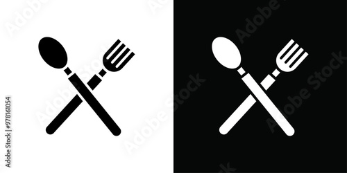 spoon and fork icon Vector flat thin line illustration