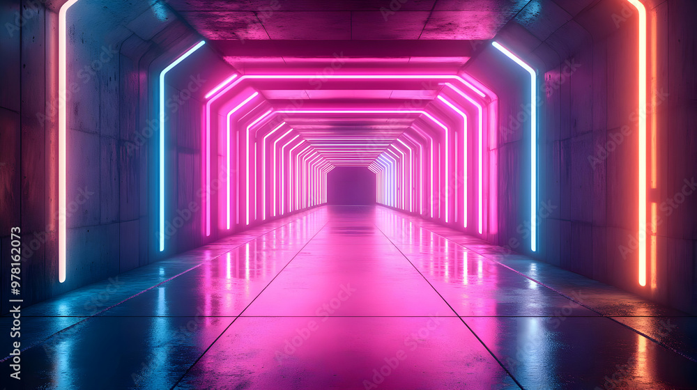 Neon Lights Futuristic Tunnel 3D Illustration Neon Lights Futuristic Tunnel 3D Illustration
