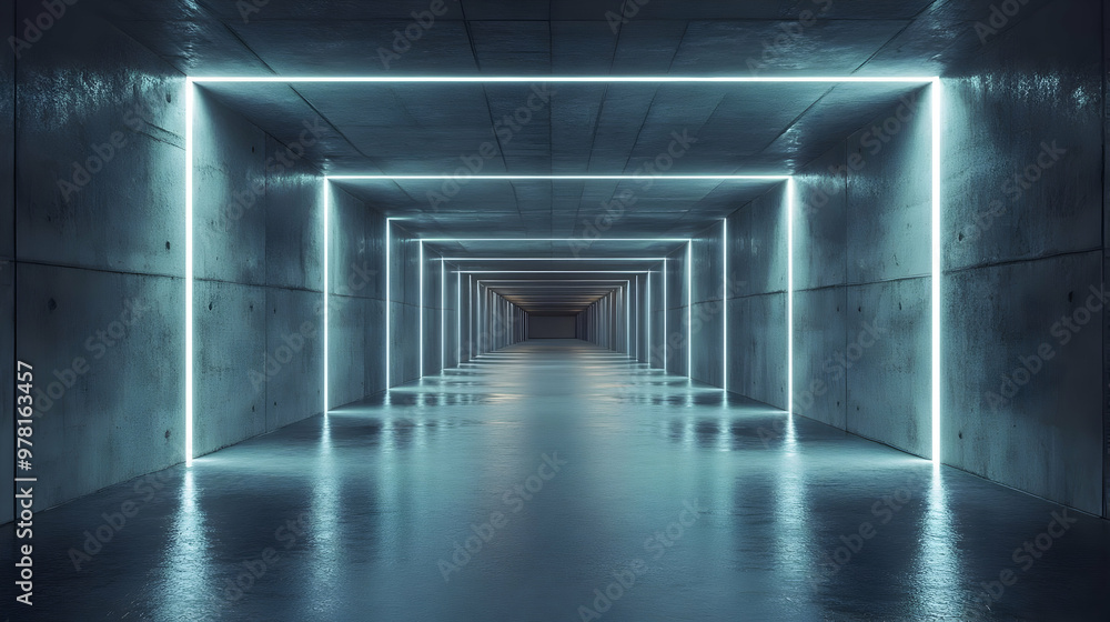 Futuristic Concrete Tunnel with Neon Lights 3D Illustration Futuristic Concrete Tunnel with Neon Lights 3D Illustration