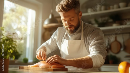 Chef Carefully Deboning Fish with Precision and Expertise in Kitchen photo