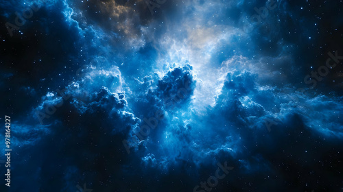 Wallpaper Mural Dark Blue Cosmic Clouds and Stars Abstract Background Torontodigital.ca