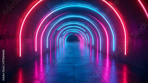 Neon Lights Tunnel 3D Illustration