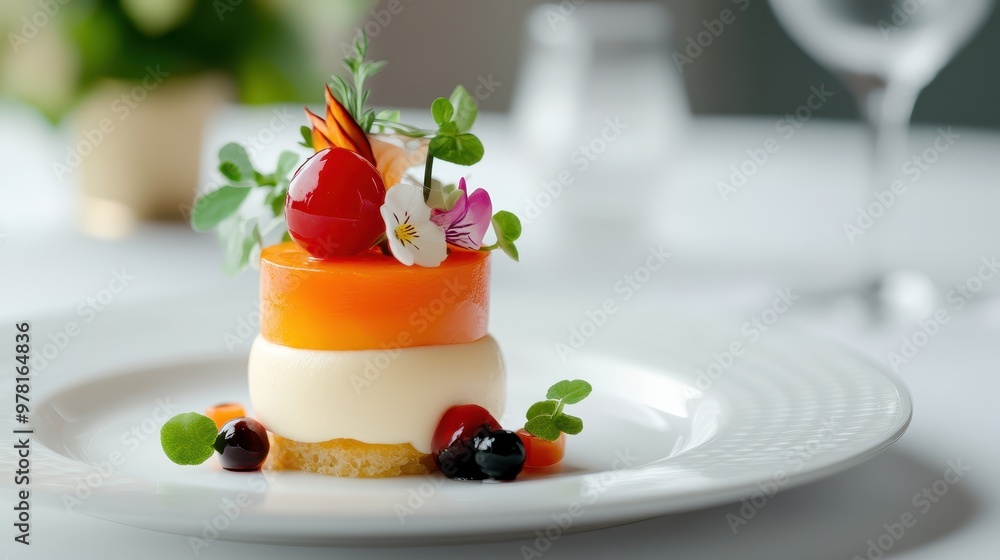 Exquisite Fine Dining Dish Arranged with Love and Care on a White Plate Exquisite Fine Dining Dish Arranged with Love and Care on a White Plate