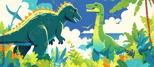 Vector illustration of a dinosaur designed as a playful children s poster photo