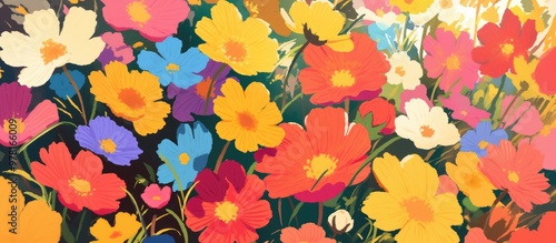 Close up artwork showcasing vibrant flowers during the spring season